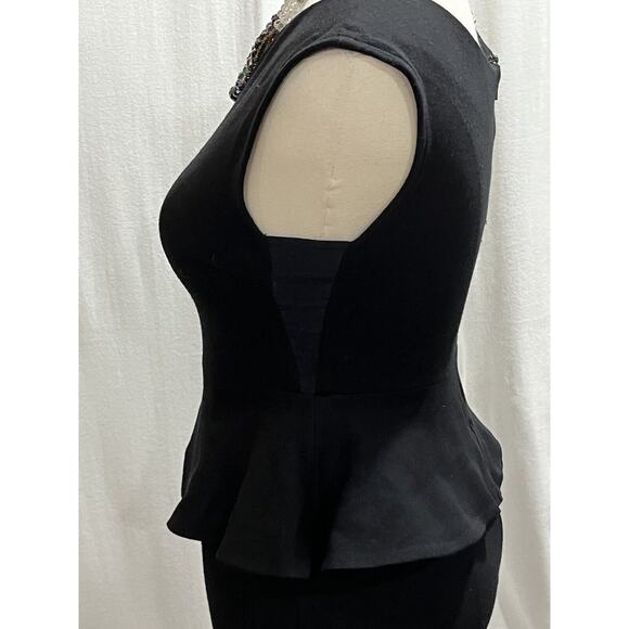 Alice + Olivia Black Drury Petal Round Neck Peplum Sheath Zip Closure Work Dress - Picture 10 of 13